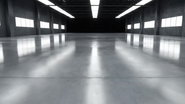 Empty Industrial Warehouse with Polished Concrete Floor and Large Windows