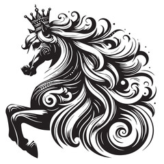 Obraz premium black and white horse wearing crown logo vector