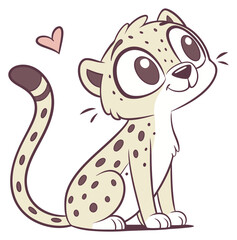 Fototapeta premium Adorable cartoon cheetah cub sitting with big eyes smiling looking to the side.Isolated transparent background ( include cut-out PNG file )