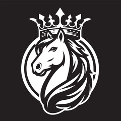 black and white horse wearing crown logo vector