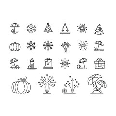 Set of outline icons about holidays and events editable stroke vector illustration