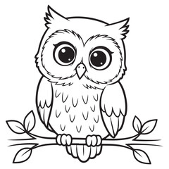 owl Character Vector, Coloring Book Page with owl