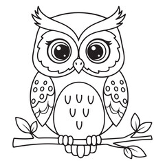 owl Character Vector, Coloring Book Page with owl