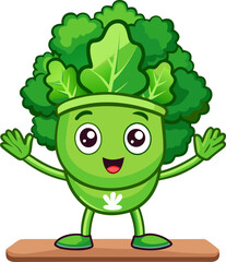 Cute kale mascot doing yoga or workout white background