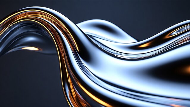 Dynamic liquid metal flow with shimmering reflections creating an abstract background for future energy technology concepts and modern design. Gleaming metallic waves symbolize innovation and progress