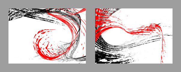 Strokes of black and red paint on a white background. Set of two templates. Graffiti element. Design template for the design of banners,  booklets, covers, magazines. EPS 