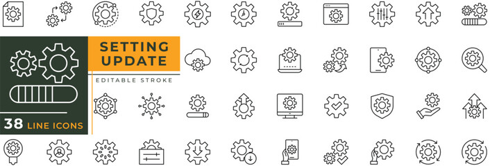 Settings Update line icon set with editable stroke. Vector illustration.