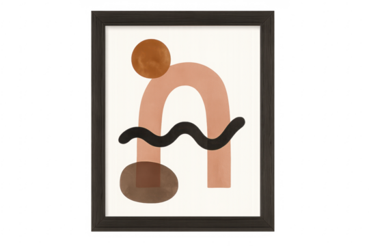 Framed abstract geometric art with earth tones and organic shapes - Powered by Adobe