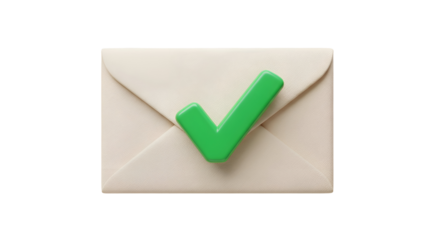 Green checkmark on elegant cream envelope signifies confirmation and success