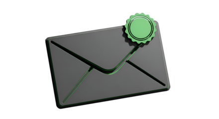 Sleek modern envelope with green seal signifies important message delivery