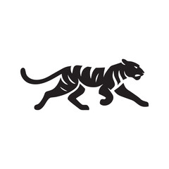 Stylized Tiger Silhouette Vector – Minimalist Walking Pose for Logo, Tattoo, and Graphic Design.
