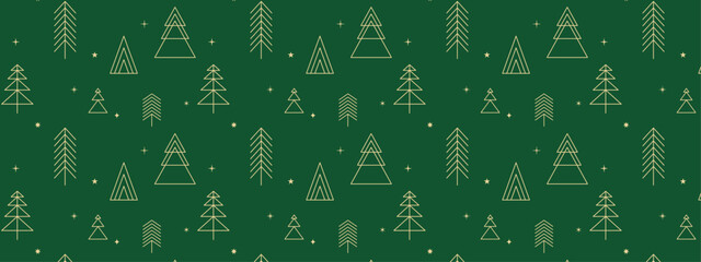 Green Christmas background, holidays tree seamless pattern