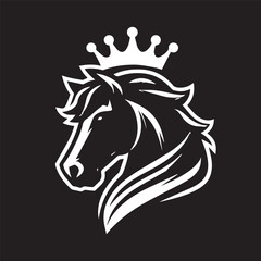 black and white horse wearing crown logo vector