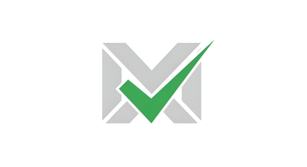 Modern M logo with green checkmark signifies success and approval