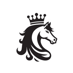 black and white horse wearing crown logo vector