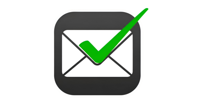 Secure email confirmation achieved with a vibrant green checkmark on envelope icon