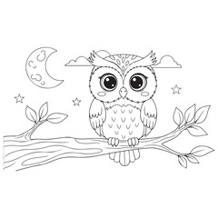owl Character Vector, Coloring Book Page with owl