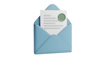 Modern letter arriving in a clean, open blue envelope with document