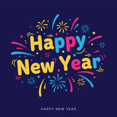 Happy New Year Celebration Vector Art | Festive Social Media Post Design with Fireworks, Balloons, and Modern Typography