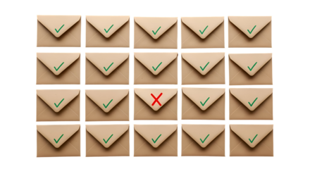 Many approved envelopes with one rejected item, business success decision