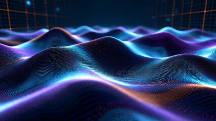 Fototapeta premium Abstract Fluid Waves Background Titanium Style Motion with Glowing Particles, Modern Tech Visualization