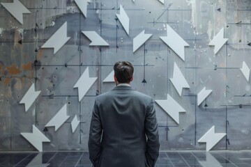 Man standing in front of modern art installation