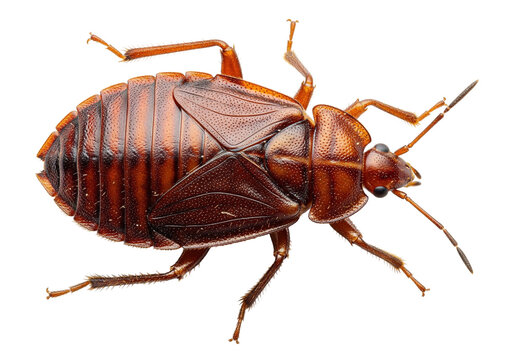 Close-Up of Bed Bug with Reddish-Brown Segmented Body and Antennae