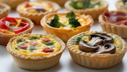 Mini quiches with various vegetable fillings