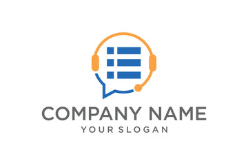 Customer Support Chat Headset Logo with List Icon