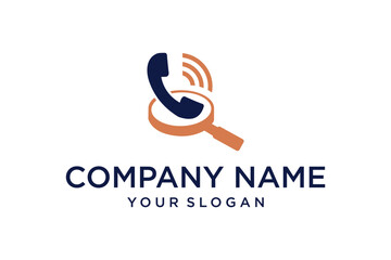 Modern Phone Call and Magnifying Glass Search Logo Icon Design for Communication Services