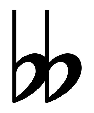 Black double flat symbol icon in vector style, musical notation sign used to lower a note&rsquo;s pitch by two semitones, PNG with transparent background