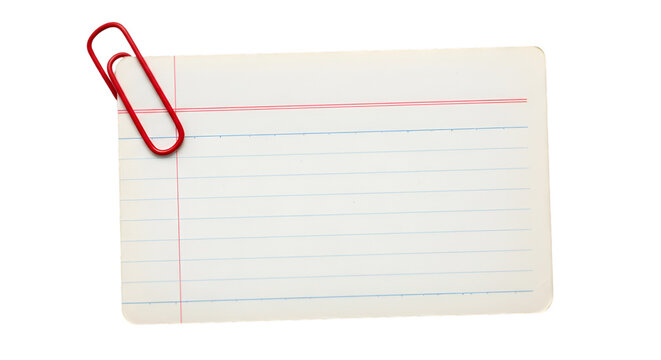 Red Paperclip Holding a Lined Index Card note card