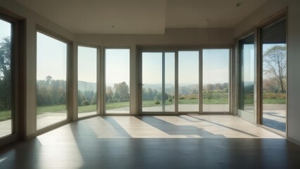 Fototapeta premium Modern living room with expansive window view