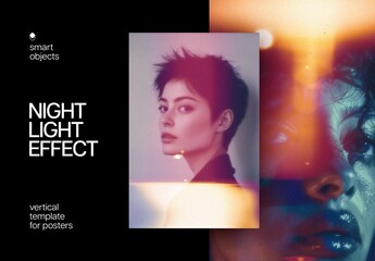Night Light Poster Photo Effect Mockup