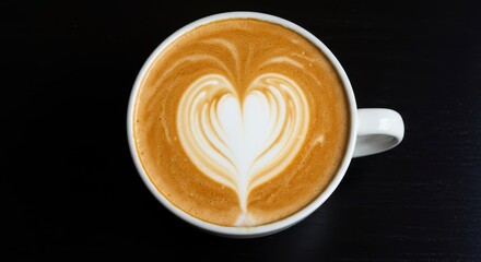 A beautiful heart shape crafted in creamy foam sits atop a rich coffee beverage, perfect for a cozy morning moment or a special treat ,hot ,pattern ,latte
