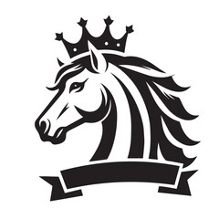 black and white horse wearing crown logo vector