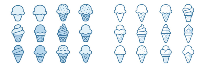 Various ice cream cone designs showcasing different styles and flavors in a playful pattern suitable for kids and desserts
