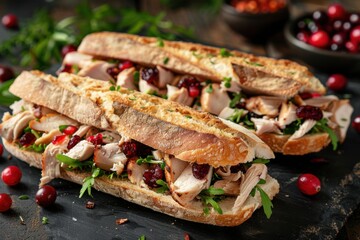 Turkey Cranberry Baguette Sandwich Gourmet Lunch Festive Thanksgiving Leftovers Holiday Meal Ideas