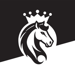 black and white horse wearing crown logo vector