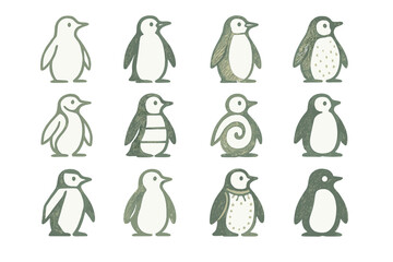 Cute cartoon penguins presented in a grid with varied patterns and expressions illustrating playful designs and creativity © PAPA STOCK