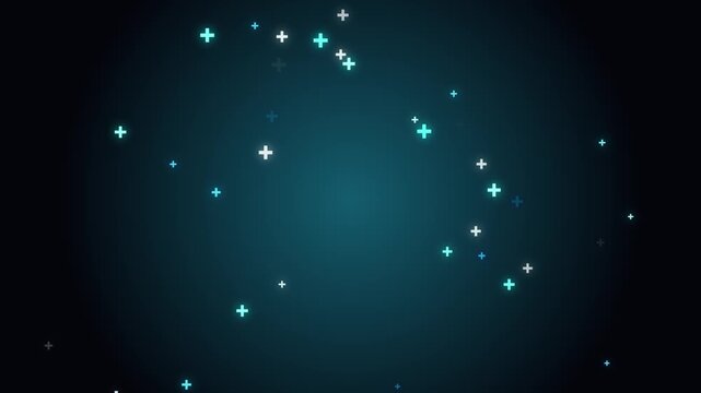 Plus symbol particle pattern animation isolated on black background