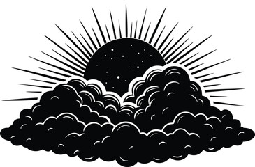 Black Sun and Cloud Vector Illustration Perfect for Morning Sky, Weather, and Nature-Themed Projects