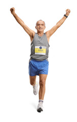 Full length shot of an elderly man finishing a marathon