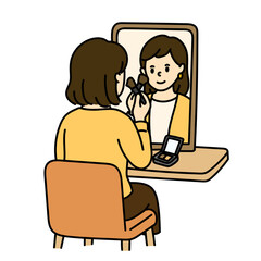 身支度をする女性の後ろ姿のイラスト