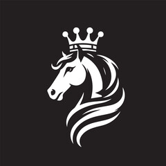 black and white horse wearing crown logo vector