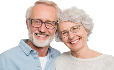 Senior couple happy smile portrait glasses grey hair closeup love with warmth and joy
