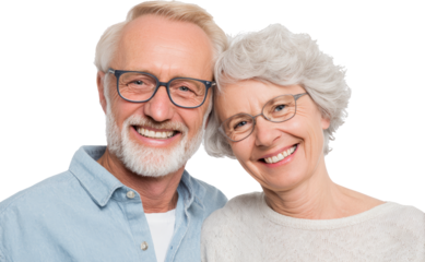 Senior couple happy smile portrait glasses grey hair closeup love with warmth and joy