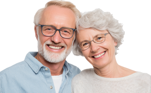 Senior couple happy smile portrait glasses grey hair closeup love with warmth and joy