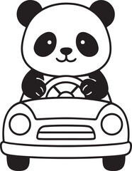 Baby giant panda driving a car silhouette vector illustration