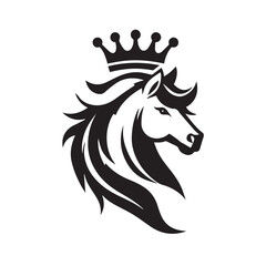 black and white horse wearing crown logo vector